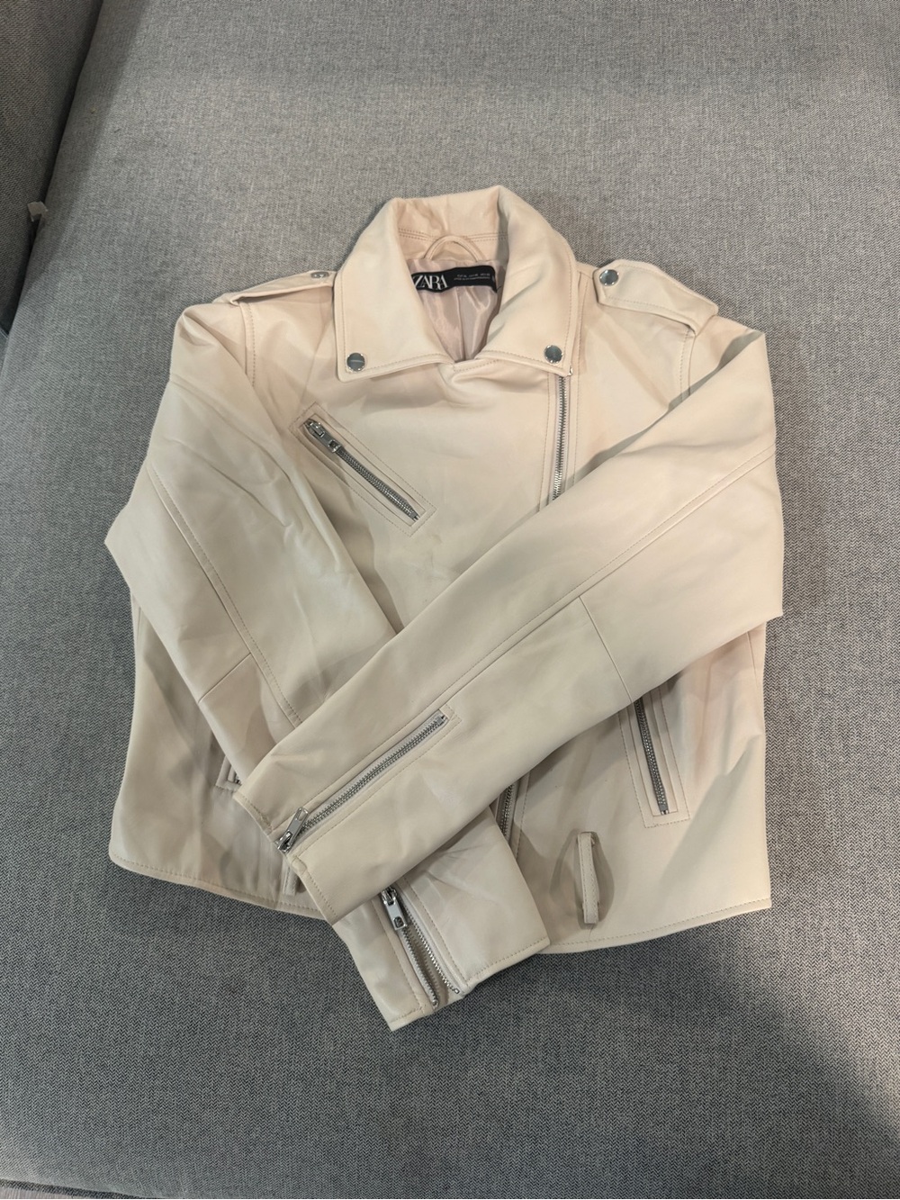 Zara Cream Leather Moto Jacket - Men's